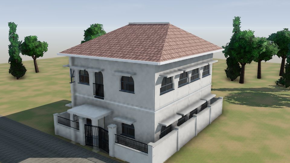 Colonial bungalow with arched windows