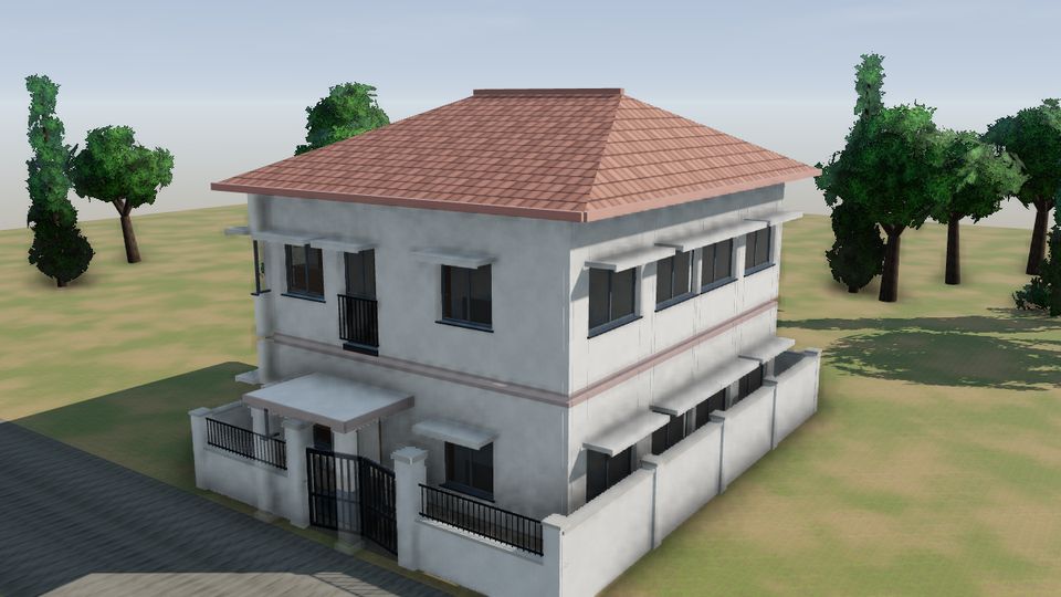 Traditional Indian house with a tiled hip roof